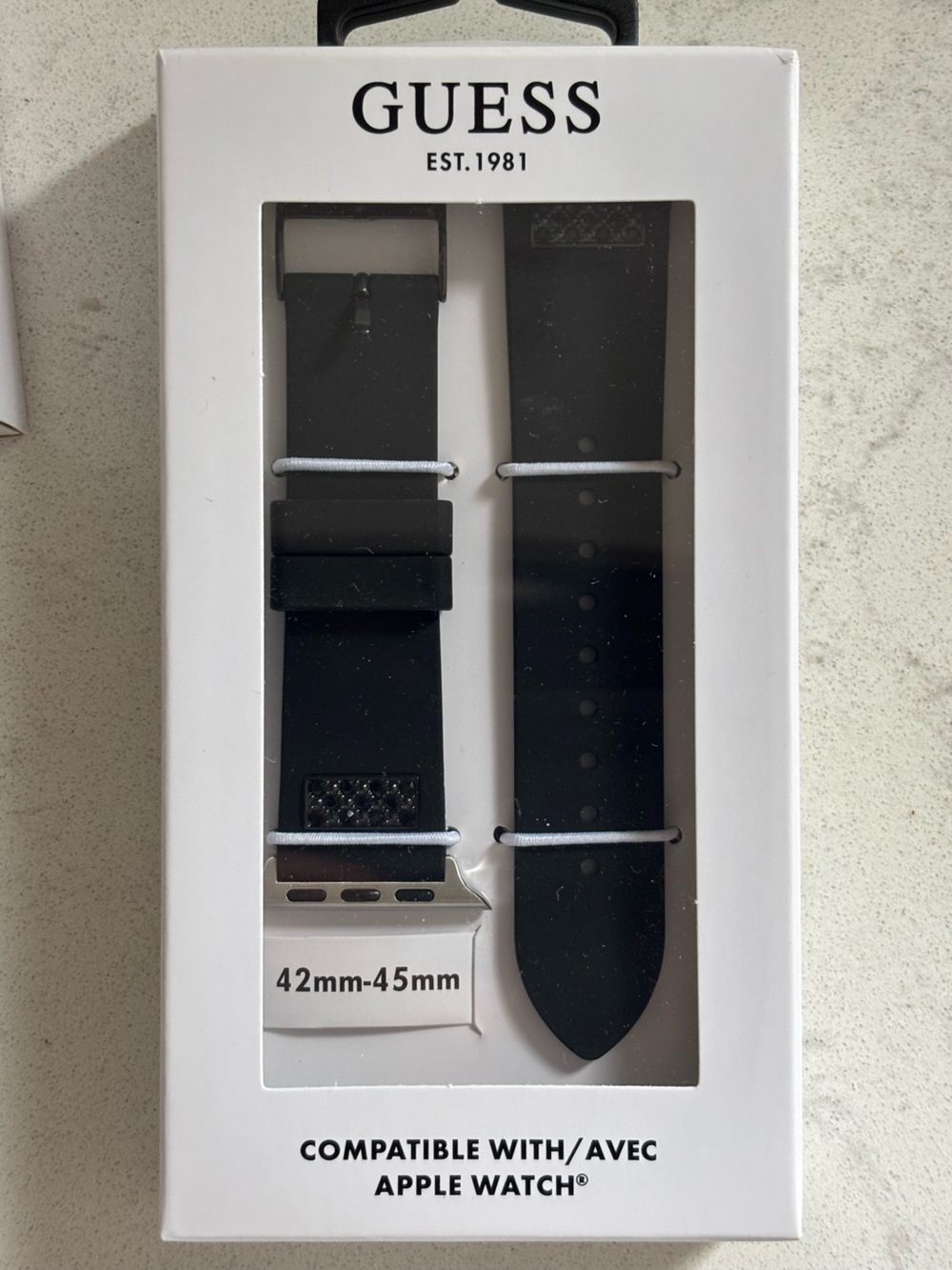 GUESS Black Silicone Watch Band for 42mm-45mm Apple Watch
